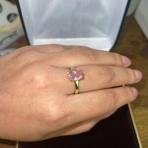 Sterling silver gold tone pink gem oval cut ring size 6
